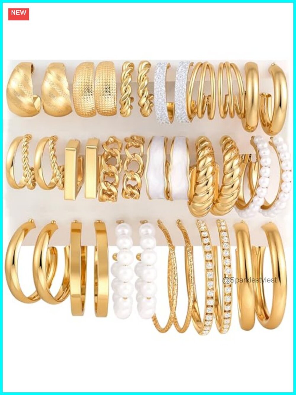 18 Pairs Gold Hoop Earrings Set Women Multiple Styles Lightweight Jewelry Gift